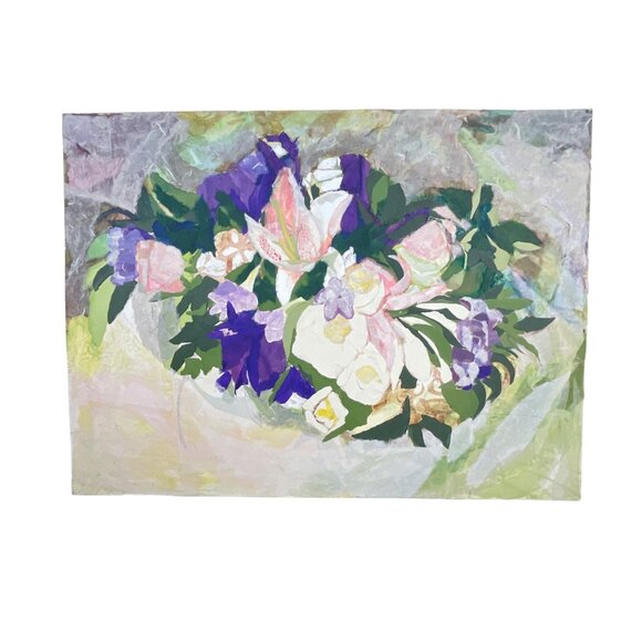 Floral Collage Painting On Paper Mixed Media on Paper - Picture 2 of 9